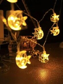 Dây đèn treo trang trí hình mặt trăng và ngôi sao màu ấm 1.5/3 mét, dùng pin, làm vật trang trí treo cho cả trong nhà và ngoài trời như phòng ngủ, ban công và sân vườn (không bao gồm pin) - Nhiều màu - Xem 7