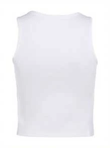 Women Y2K Rhinestone Letter Tank Tops Summer Round Neck Vests Casual Sleeveless Tops Slim Cami Tops Streetwear