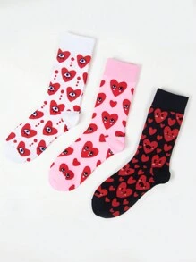 2/3 pares de calcetines de marinero para mujer, con diseño de jacquard de ojo guiñando y corazón en estilo grunge, versátiles para uso en el hogar, trayecto, todo el año, al aire libre, fiestas, Y2K, gótico, vuelta al colegio, suaves y transpirables, un regalo bonito para San Valentín o los padres