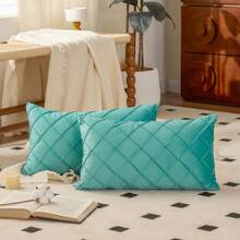 1/2pcs Velvet Diamond Pattern Throw Pillow Cover (Pillow Insert Not Included), Bohemian Style Square Cushion Case, Holiday Home Decor Pillow, Soft Comfortable Linen-Like Fabric, Modern Decorative Sofa, Bedroom, Dorm Use - Baby Blue - View 5