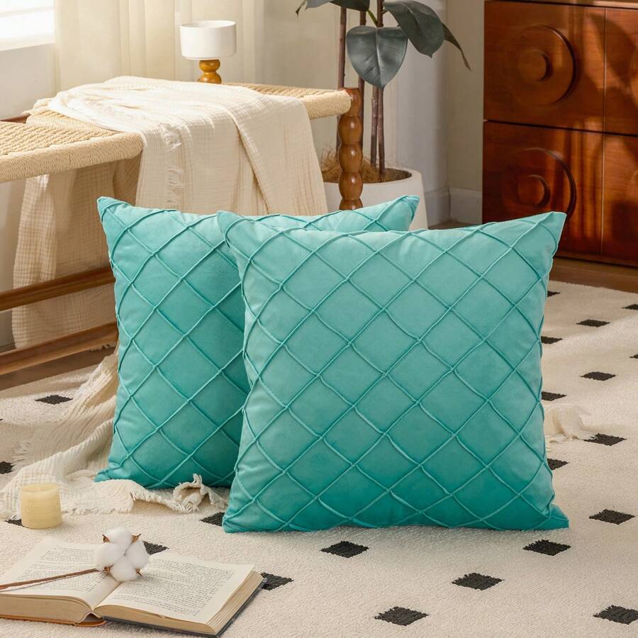 1/2pcs Velvet Diamond Pattern Throw Pillow Cover (Pillow Insert Not Included), Bohemian Style Square Cushion Case, Holiday Home Decor Pillow, Soft Comfortable Linen-Like Fabric, Modern Decorative Sofa, Bedroom, Dorm Use