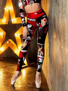 Summer Workout Women's Sports & Outdoor Compression Leggings, V-Shaped Waist Slimming High Waist Tights, Digital Printed Pants, Moisture-Wicking Breathable Shaping, Suitable For Gym, Cycling, Running, Yoga, Extreme Sports And Commuting - Multicolor - View 6