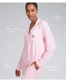 U.S. Polo Assn. Womens Pajama Sets - Long Sleeve Button Down Shirt And Pajama Pants Sleepwear Lounge Sets - 芭蕾舞女演員 - 查看 3