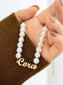 Pulsera con letras y perlas de imitación de moda popular para adolescentes, joyería elegante y dulce para fiestas, regalo de cumpleaños, propuesta a la dama de honor, regalo de agradecimiento a la dama de honor, pulsera personalizada como regalo para niñas pequeñas, pulsera de perlas de imitación como un regalo de cumpleaños sorpresa