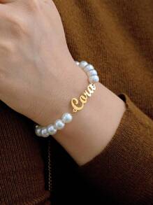 Pulsera con letras y perlas de imitación de moda popular para adolescentes, joyería elegante y dulce para fiestas, regalo de cumpleaños, propuesta a la dama de honor, regalo de agradecimiento a la dama de honor, pulsera personalizada como regalo para niñas pequeñas, pulsera de perlas de imitación como un regalo de cumpleaños sorpresa