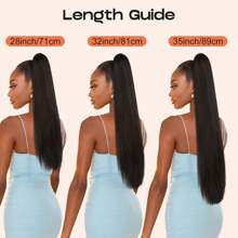 Ponytail Hair Extension Drawstring Long Straight Clip-In Ponytail Natural Soft Synthetic Heat Resistant Wig 32 Inch 165g Black, #4 - Natural Black - View 5