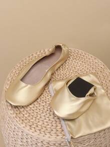 Women's Fashion Casual Soft Comfortable Versatile Indoor Slippers, Lightweight Barefoot Feel, Foldable Easy To Carry, One-Touch Slip-On, Suitable For Dancing - Gold - View 5