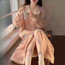 彩虹开衫女冬季珊瑚绒双面加厚睡袍长款保暖家居服甜美睡袍睡袍夏季婚礼家居浴室装饰 - 彩色 - 查看 7