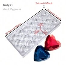21-Cavity Polycarbonate Material Heart-Shaped Chocolate/Candy Mould, Handmade Confectionery DIY Mold, Suitable For Valentine's Day