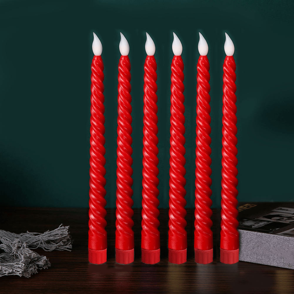 3/6pcs White Red LED Spiral Long Pole Electronic Flameless Halloween Candle Lights, Christmas Decoration Light, Valentine's Day Decoration Lights, Decorative Lighting For Tea Light Birthday Wedding, Dining Table Candle Light, Excluding Batteries