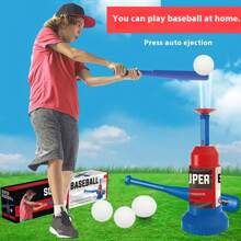 Conjunto de béisbol para niños, 1 bate ajustable y 1 lanzador de pelota con 3 pelotas, juego familiar para interior/exterior, excelente para regalo de Acción de Gracias/Navidad, color azul, material de PP