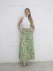 Steve Store Women's Fashion Viscose Fabric Skirt With Lining, Has Pocket And Slit On The Sides - Bambu - View 1