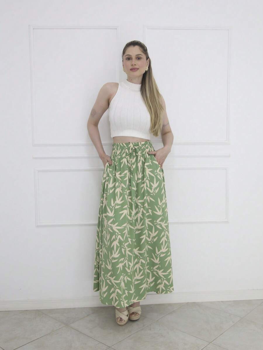 Steve Store Women's Fashion Viscose Fabric Skirt With Lining, Has Pocket And Slit On The Sides - Bambu - View 1