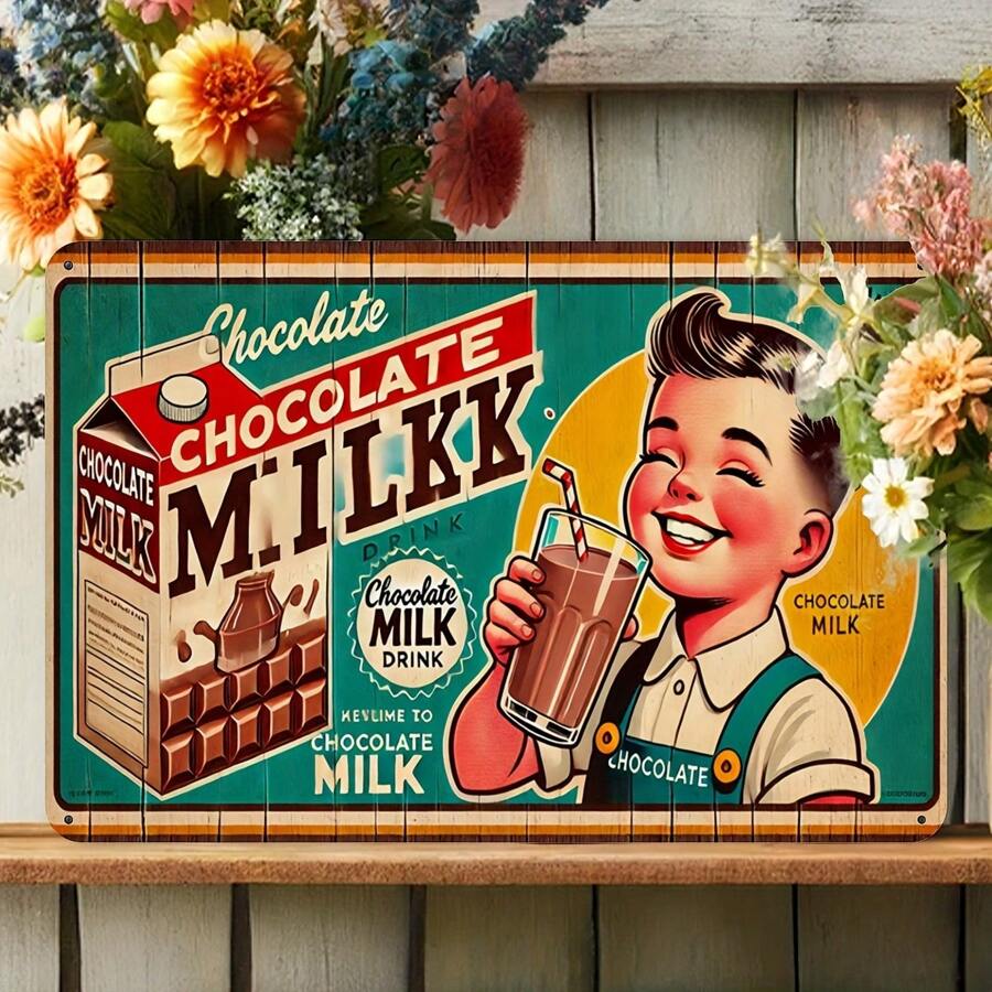 巧克力牛奶复古金属标牌（8 英寸 X 12 英寸） - 非常适合咖啡厅、厨房、酒吧和家居装饰 | 理想的园艺和户外空间墙壁艺术礼物，鼓舞人心的墙壁艺术，非常适合房间装饰、家居装饰、房间装饰、墙壁装饰 - 彩色 - 查看 1