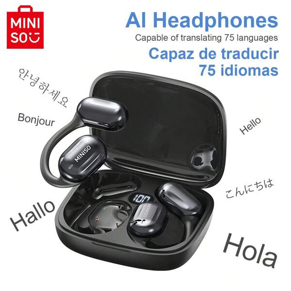 Miniso Auricolari con traduzione in tempo reale per 75 lingue, con funzione di ascolto aperto, supporto per riprodurre musica e ricevere chiamate telefoniche, cuffie regalo di Natale