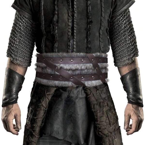 1 Stück Herren Kaffee PU Renaissance Mittelalter-Wikingerart Modische Taille Schärpe mit Vintage Legierung Westernschnalle, Nieten, geeignet für LARP Partys, tägliches Jäger/Ritter Kostüm, Cosplay