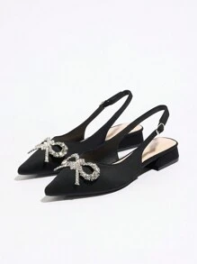 Zapatos de tacón alto de punta fina elegantes para mujer con decoración de cristales, tacones gruesos estables, Top de tela y suela de PU, zapatos formales negros para vestir en verano - Negro - Ver 7
