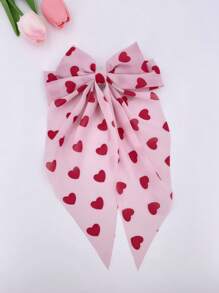 1pc Women's Elegant Heart Print Oversized Bow Long Ribbons Hair Clip, Sweet Design Perfect Accessory Claw Clips Hair Slide Hair Barrettes - Multicolor - View 8