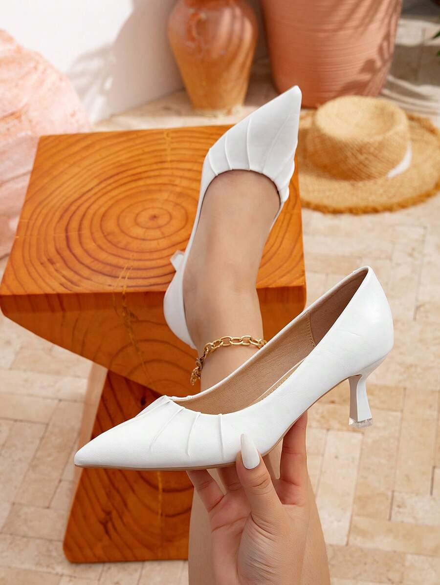 Plus Size Wide Width High Heel Casual Pumps, Fashion Versatile Office Wear Mid Heel Shoes For Women - Beige - View 1