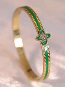 1 pieza Pulsera con trébol de cuatro hojas chapada en oro de 18K, accesorio de moda de alta gama para uso diario