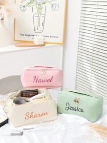 Embroidered Leather Makeup Bag, Large Capacity Cosmetic Bag, Makeup Organizer, Christmas Gift Women, Bridesmaid Gifts, Bridal Shower Gift, Makeup Bag, Gift For Her, Bridesmaids Gifts, Best Friend Gifts,Multi-Functional,Ornamental,Letter,Solid Color,Exquisite,Stylish,Vintage,Modern,Colorful,Leisure,Basics,Casual,Soft,Unique,Customized,Personalized,Custom,Ideal Gifts For Her,Girlfriend,Her,Boyfriend,Friends