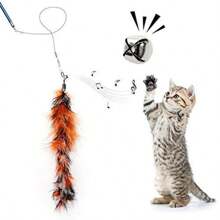 Interactive Cat Feather Toy Feather Teaser Stick Wand Pet Retractable Feather Bell Refill Replacement Catcher Product For Kitten - màu đen - Xem 4