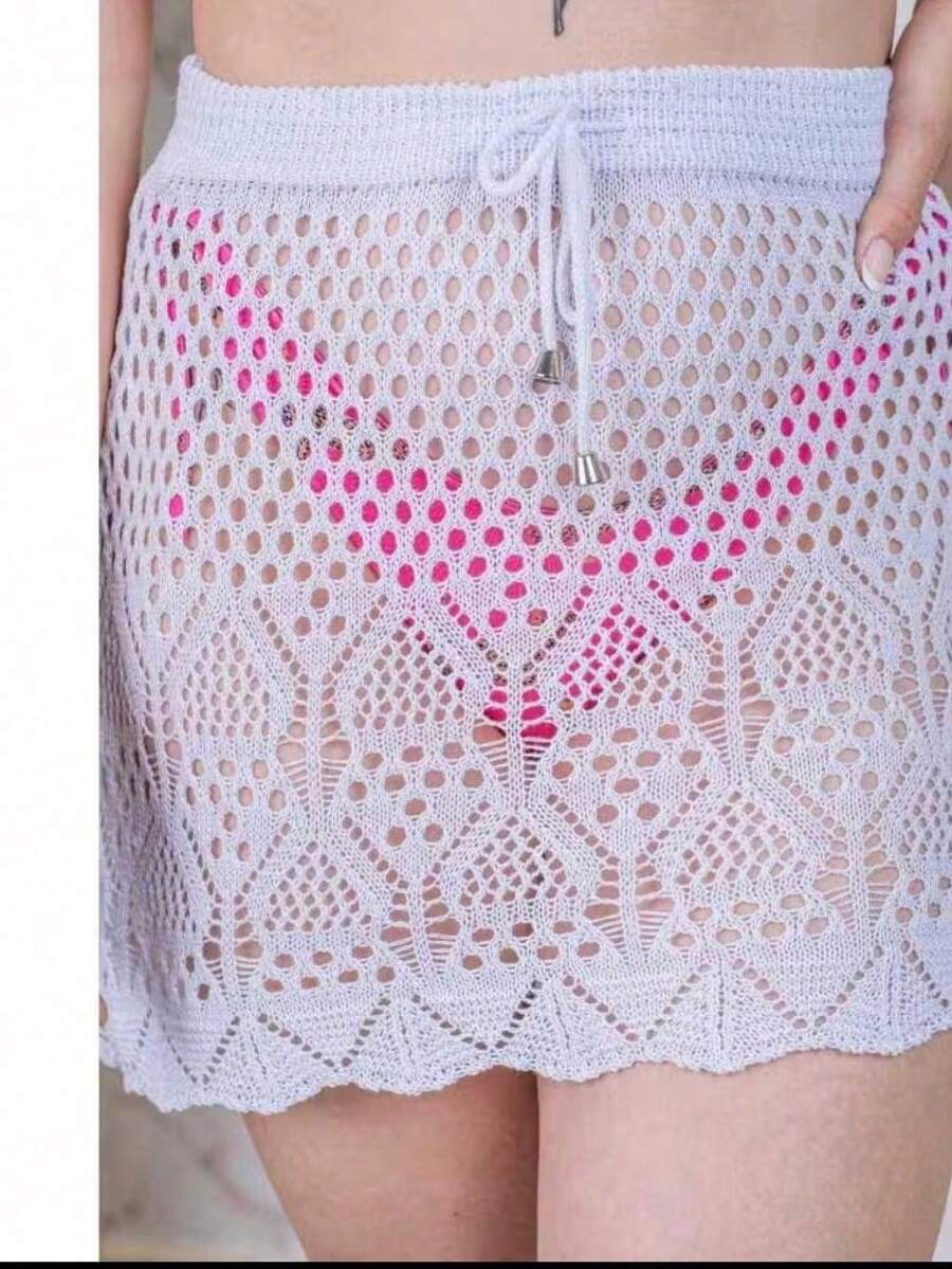 Women's Lace Knitted Beach CoverUp Crochet Pool Skirt Knit Summer