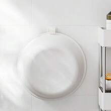 1pc Wall-Mounted Plastic Bathroom Basin Rack, Drilling-Free Sink Storage Holder With Small Hooks - White - View 7