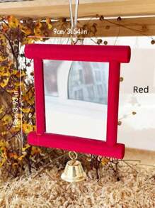 1pc Parrot Biting Wooden Color Bell Decor Mirror Toy - Multicolor - View 7