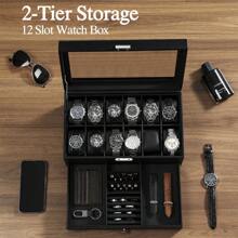 GUKA Watch Box 12 Slot Watch Display Organizer Leather Jewelry Case Drawer Glass Birthday For Men Women,  Husband Dad Back To School Dormitory Storage