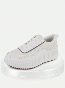High Top Sneakers For Women Round Toe Platform Platform Heel Comfy Breathable Lace Up Shoes Daily Wear All Seasons Work Office Budiness Casual Walking Running Spring Womens Summer Sneaker Shoe - 白色 - 查看 7