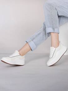 High Top Sneakers For Women Round Toe Platform Platform Heel Comfy Breathable Lace Up Shoes Daily Wear All Seasons Work Office Budiness Casual Walking Running Spring Womens Summer Sneaker Shoe - 白色 - 查看 2
