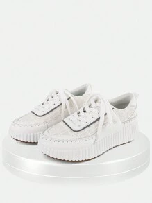 High Top Sneakers For Women Round Toe Platform Platform Heel Comfy Breathable Lace Up Shoes Daily Wear All Seasons Work Office Budiness Casual Walking Running Spring Womens Summer Sneaker Shoe - 白色 - 查看 6