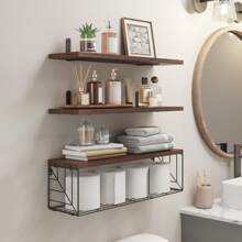 Superlele 3/4/5tiers Bathroom Floating Shelves, Wall Mounted Shelves Over Toilet With Metal Guardrail, Room Wall Shelf Decor, Farmhouse Shelf Toilet Paper Storage, For Bathroom, Living Room, Bedroom, Kitchen Wall Storage And Decoration. Home Bathroom Decor Bathroom Organizer Summer Back To School