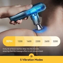 Deerma Massage Gun, Mini Massage Gun Travel Size Powerful Deep Tissue For On-The-Go Trip Portable Small Massage Gun Skin Friendly Metal Percussion Muscle Massager For Neck Back Shoulder - 藍色 - 查看 3