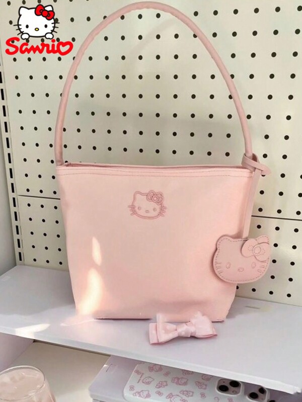 Sanrio 1pc New Kitty Bolsa de Ombro Bordada, Bolsa Versátil Minimalista para Axilas, Bolsa para Mulheres, Hello Kitty Rosa
