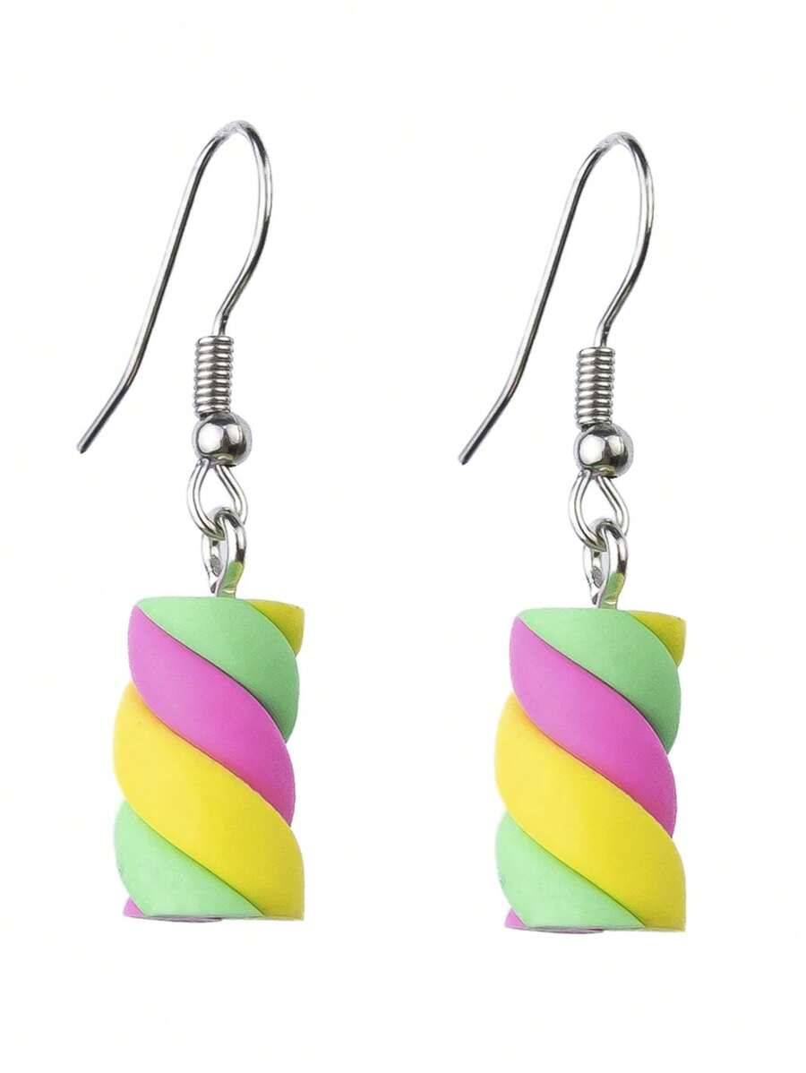 Cute Marshmallow Earring Antiallergic Sweet Biscuit Colorful Craft - 綠色 - 查看 1