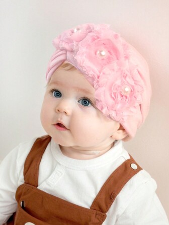 1pc Flower Pattern Baby Hat, Suitable For Daily Use, Fit For 0-2 Years Old