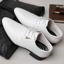 Giày da công sở phong cách mới mùa xuân và mùa thu dành cho nam, giày tây trang trọng mũi nhọn kiểu Anh, buộc dây cổ thấp cỡ lớn - trắng - Xem 5