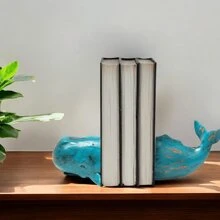 Rustic Aqua Blue Whale Shaped Bookends - Aqua - View 2
