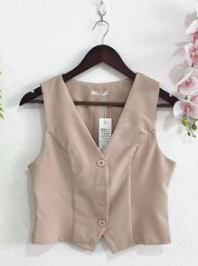 Women's Fashion 4-Button Tailored Vest - 米色 - 查看 1