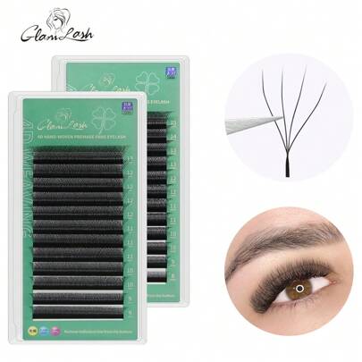 Glamlash 12 שורות צורת W 4D מוכנים מראש נפח קל מאווררי ריסים מלאכותיים C D L LU תלתל טבע רך אור ריסים בודדים תלתן בלום ריסים הארכת אשכולות ריסים, אשכולות ריסים, ריסים בודדים, ריסים, ריסים מלאכותיים