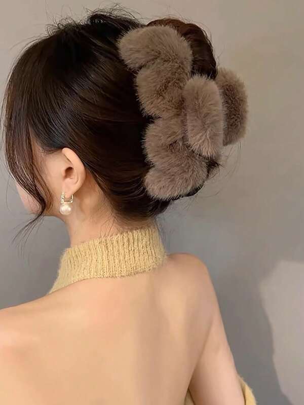 1 Peça Clipe de Cabelo Felpudo de Cor Sólida Versátil e Casual, Acessórios de Cabelo para Outono/Inverno, Clipes de Cabelo, Clipes de Mandíbula, Prendedor de Cabelo