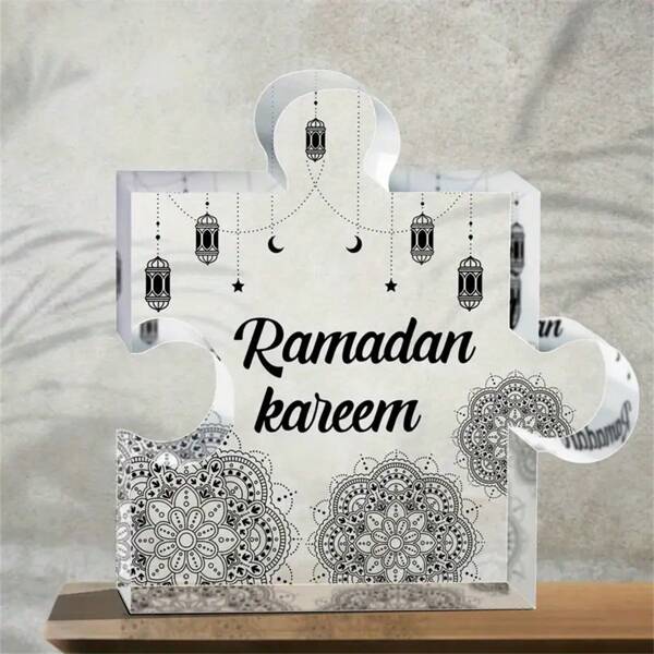 1 peça de decoração de mesa de acrílico islâmico - logotipo elegante em forma de coração do Eid Al Fitr Mubarak, com tema do mês sagrado árabe do Ramadã - inspirado no presente de agradecimento pelo início e pelo fim