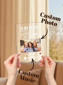 1pc Custom Spotify Plaque, Custom Couple Picture Plaque, Personalized Photo Plaque, Custom Couple Song Music Plaque, Personalized Photo Frame Home Decor, Album Cover Song Plaque, Ideal Gifts For Him Her, Boyfriend, Girlfriend, Dad, Mom, Family, Friends For Anniversaries, For Valentine's Day, For Mother's Day, For Birthdays, For Children's Day, For Father's Day, For Graduation, For Weddings, For Housewarming Dining Room, Living Room, Bedroom, Office, Tea Room, Home - TO MY BESTIE-WHITE - View 2