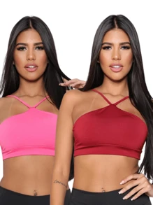 Kit 2 Top Gym Strap Fitness Cropped Zero Transparency Running Workout Clothing - Bubblegum Pink and Burgundy - View 1