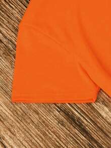 Ensemble deux pièces de t-shirt à manches courtes imprimé col rond et short moulant grande taille pour le printemps/été - Orange - Voir 4