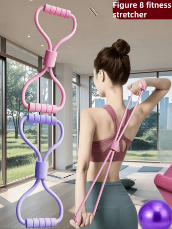 2pcs Purple/Pink Figure 8 Shape Resistance Bands, Home Fitness Elastic Bands Yoga Stretch Strap For Women Shoulder Blade, Posture, Butt, Stretching Exercise