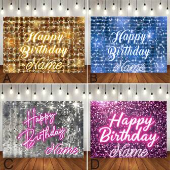 Decoración de fondo personalizable con nombre brillante y multicolor, diseño personalizado con nombre para decoración de fiesta de cumpleaños, mesa de pastel, fotografía de retrato, lona