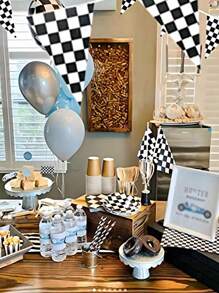 1 件 10/30 米黑白方格旗横幅赛车生日装饰品，适用于赛车派对用品，方格旗黑白三角旗赛车横幅 | 主题派对装饰塑料旗帜 | 赛车派对装饰 | 装饰性生日烧烤吧悬挂配件 - 彩色 - 查看 9